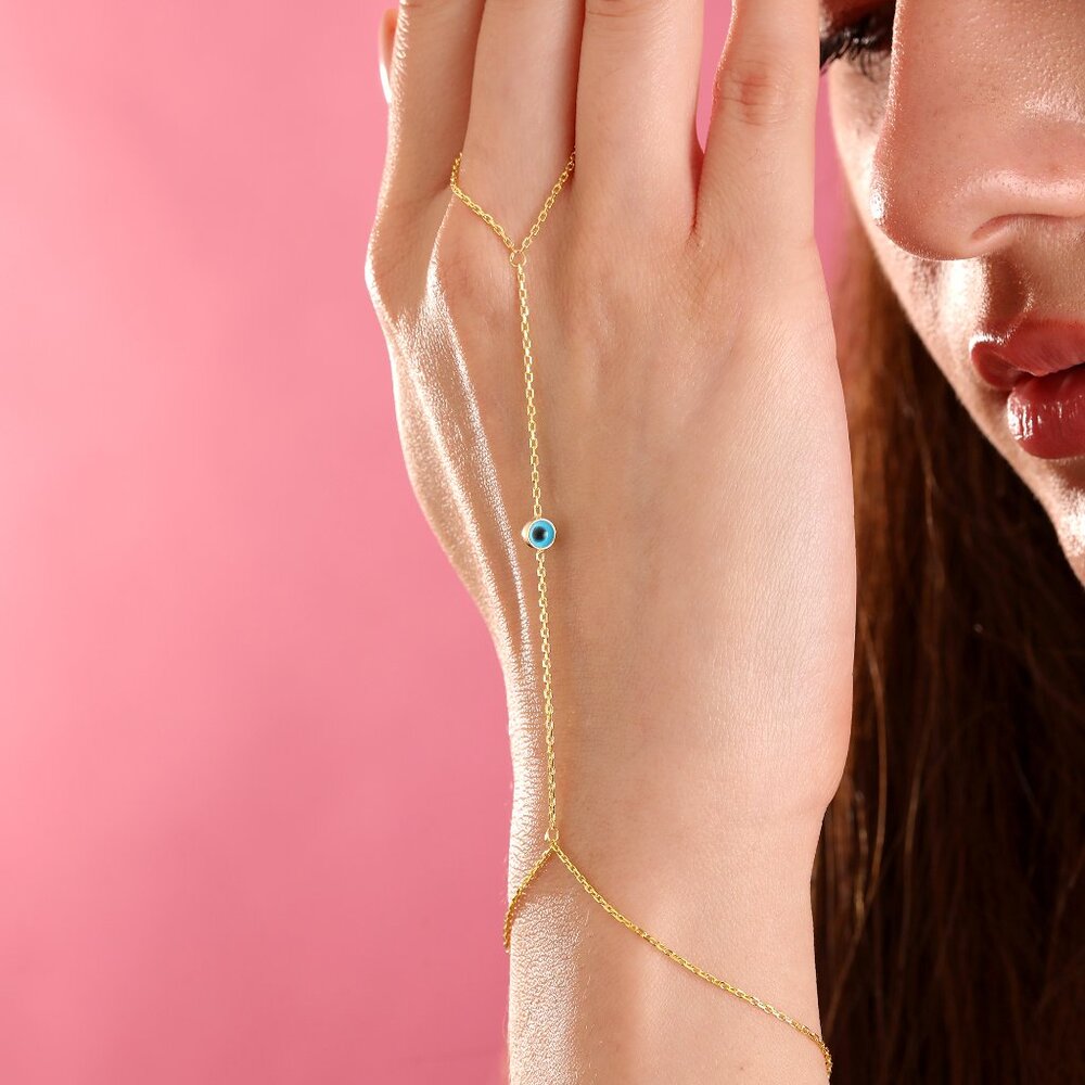 Evil Eye Hand Chain ,Slave Bracelet, Finger Bracelet, 925k silver